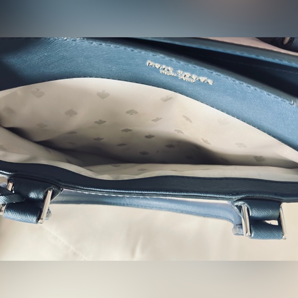 Kate Spade Large 3 tone leather handbag. Baby Lilac, Navy & White. EUC. - Picture 8 of 15